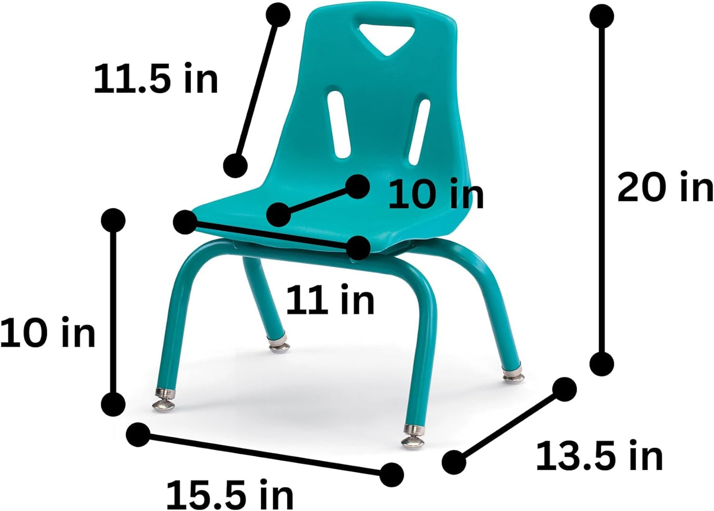 Berries Jonti-Craft 8120JC6005 Stacking Chairs with Powder-Coated Legs, 10" Height, Teal, Pack of 6