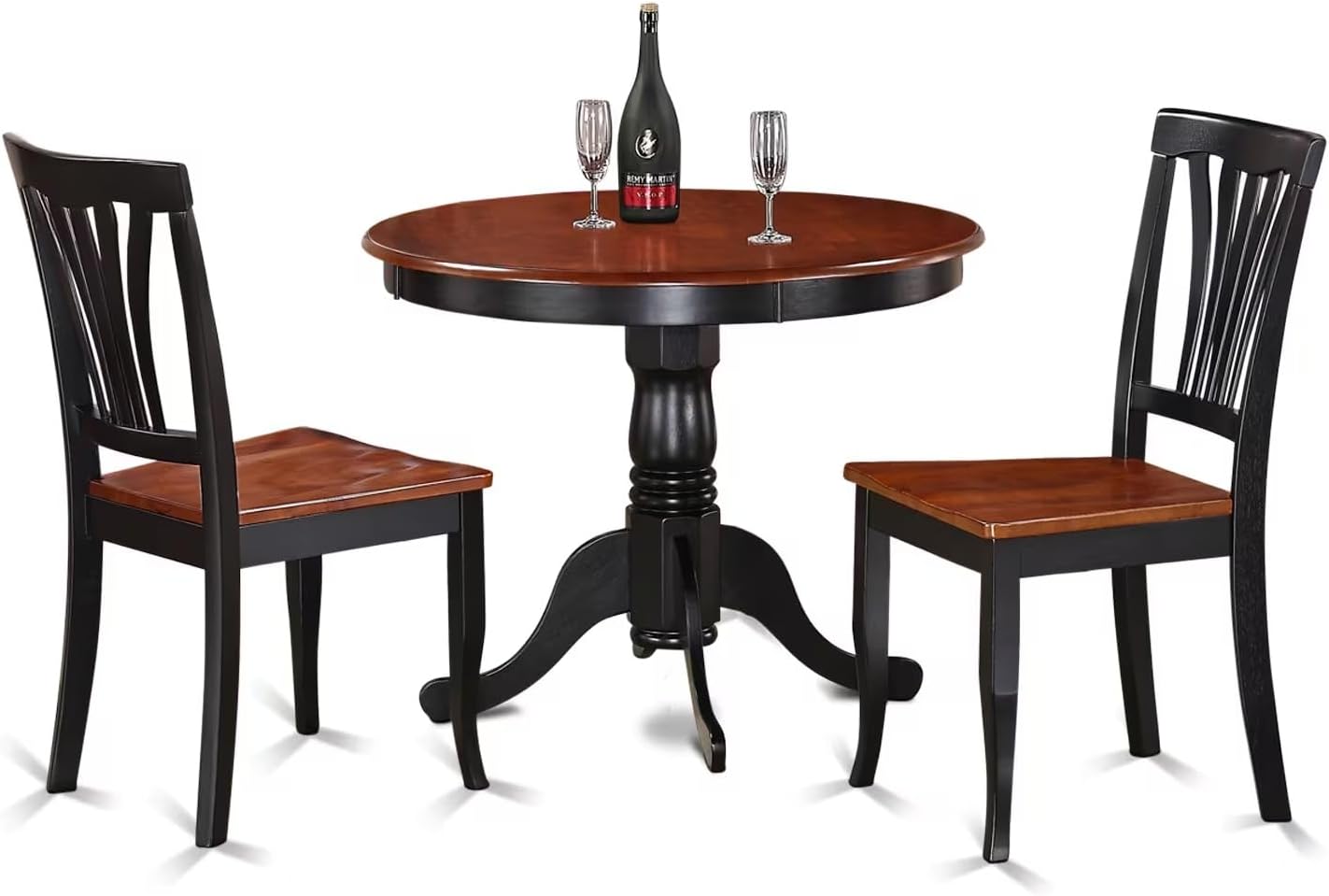 East West Furniture ANAV3-BLK-W 3 Piece Kitchen Table Set for Small Spaces Contains a Round Dining Table with Pedestal and 2 Dining Room Chairs, 36x36 Inch, Black & Cherry