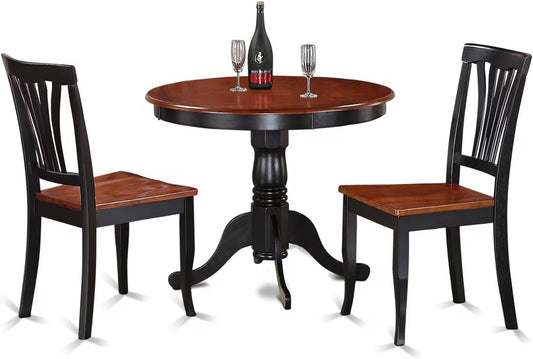 East West Furniture ANAV3-BLK-W 3 Piece Kitchen Table Set for Small Spaces Contains a Round Dining Table with Pedestal and 2 Dining Room Chairs, 36x36 Inch, Black & Cherry