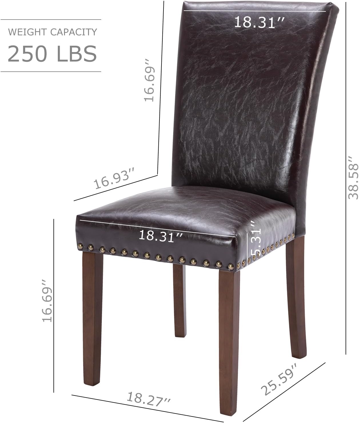 COLAMY Upholstered Parsons Dining Chairs Set of 2, PU Leather Dining Room Kitchen Side Chair with Nailhead Trim and Wood Legs - Dark Brown