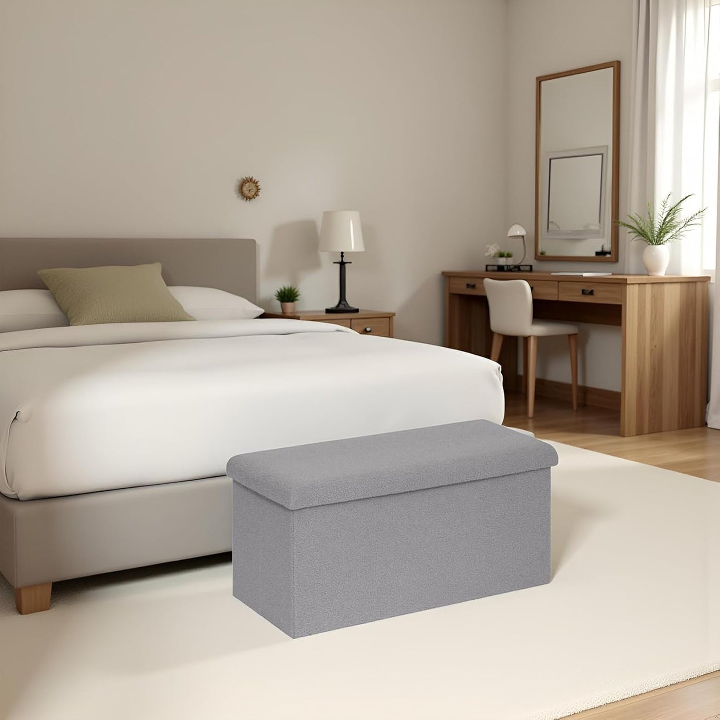 Foldable Storage Ottoman Bench-Footrest Stools for Living Room, Apartment-Multi-Functional Chair with Hidden Compartment, Grey