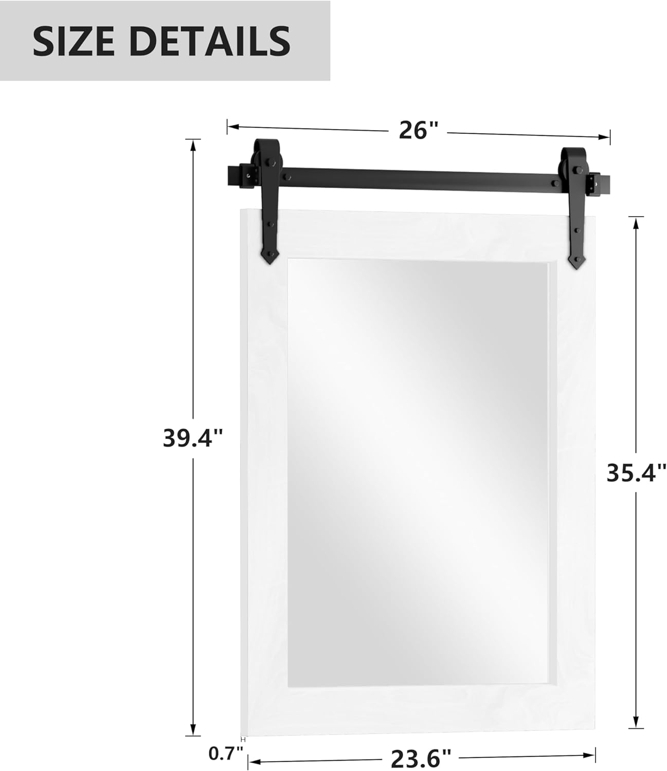 Bathroom Mirror for Over Sink 26”x40” Farmhouse Barn Door Mirror Rustic Wood Framed Wall Mirror for Bathroom, Bedroom, Entryway (Bright White)