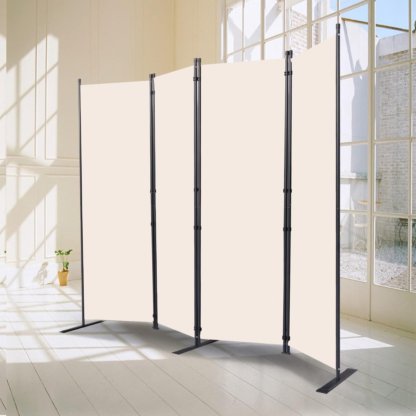 Room Divider, 4 Panel Folding Privacy Screens with Wider Support Feet, 6 Ft Portable Room Partition for Room Separator, 88" W X 71" H, Beige