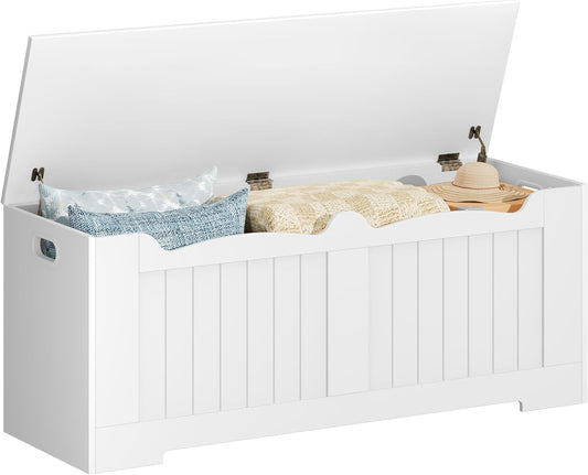 47.2" Storage Chest, Extra Large Storage Bench Trunk with 2 Safety Hinges, Wooden Box, Lift-Top Chest Organizer, Shoe Bench for Entryway, Bedroom, Living Room, White SB28603X