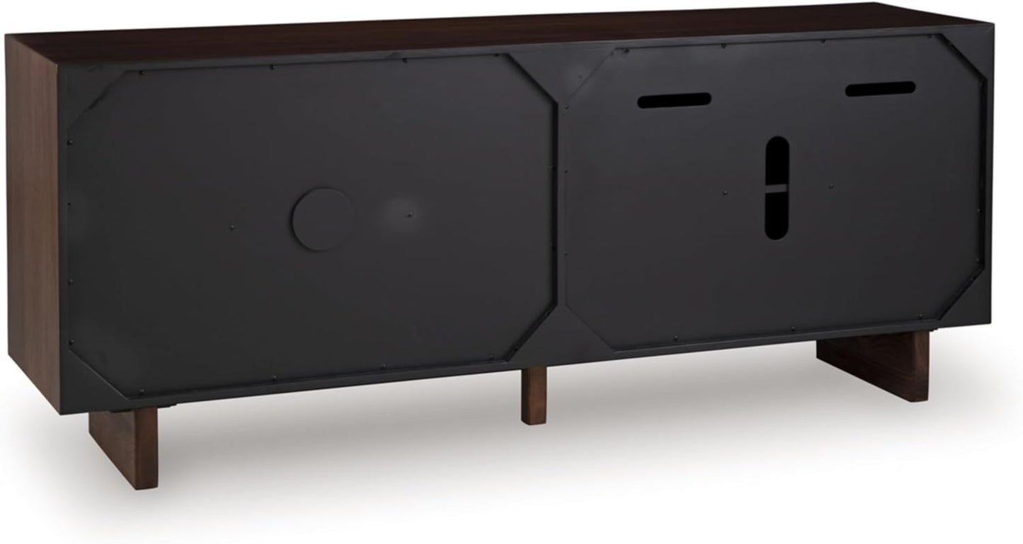 Signature Design by Ashley Welby Casual Soft-Close Accent Cabinet with Shelves and Wire Management, Dark Brown & Black