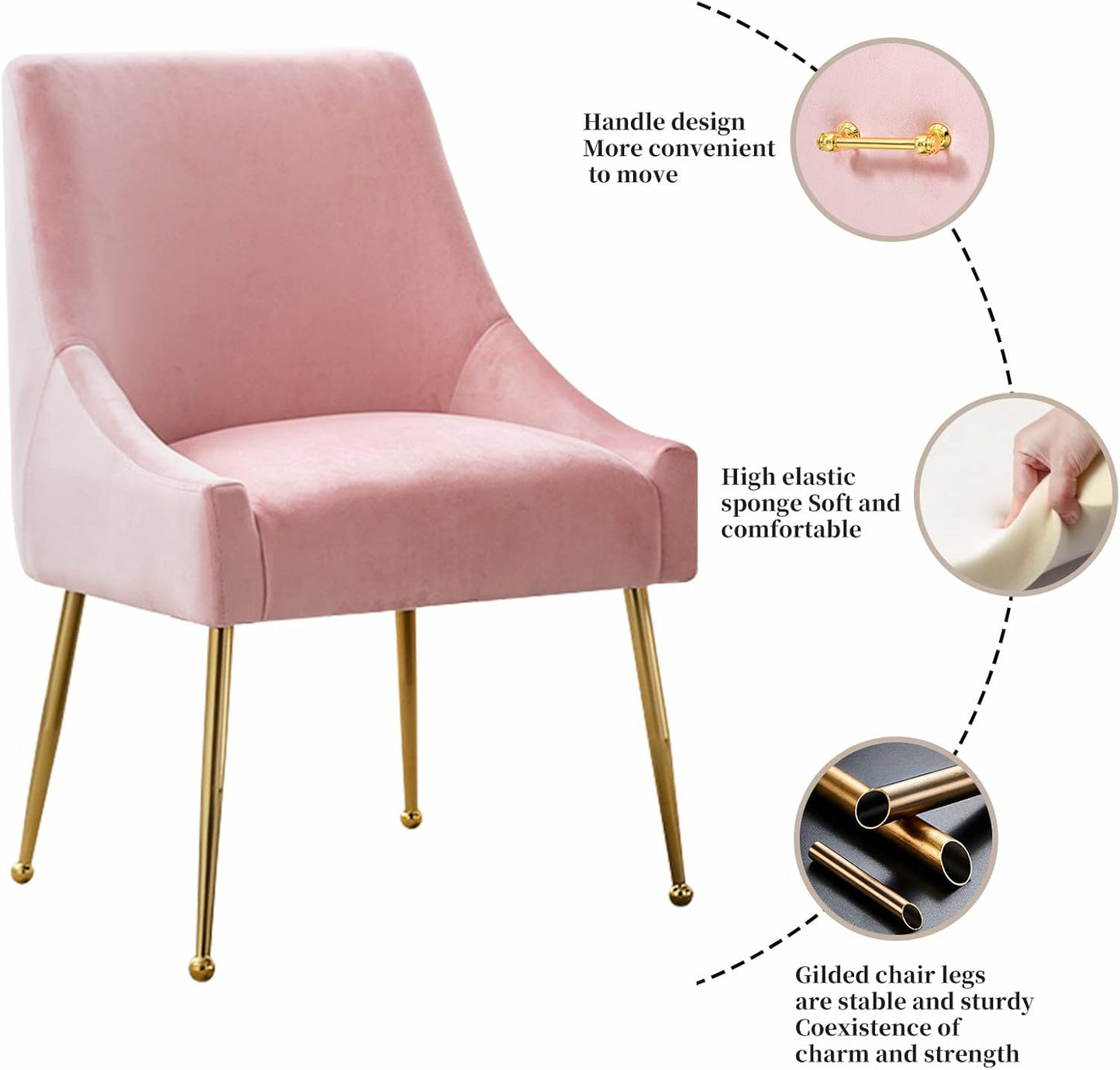Velvet Dining Chairs Set of 2, Furniture Collection Modern Contemporary Upholstered with Polished Gold Metal Legs(Pink)