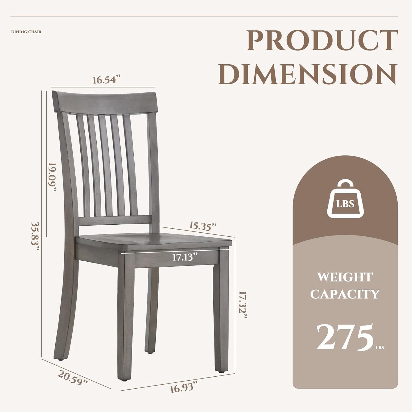 COLAMY Wooden Dining Chairs Set of 2, Spindle High Back Windsor Kitchen Side Chair, Farmhouse Dining Chairs for Kitchen and Dining Room, Light Grey