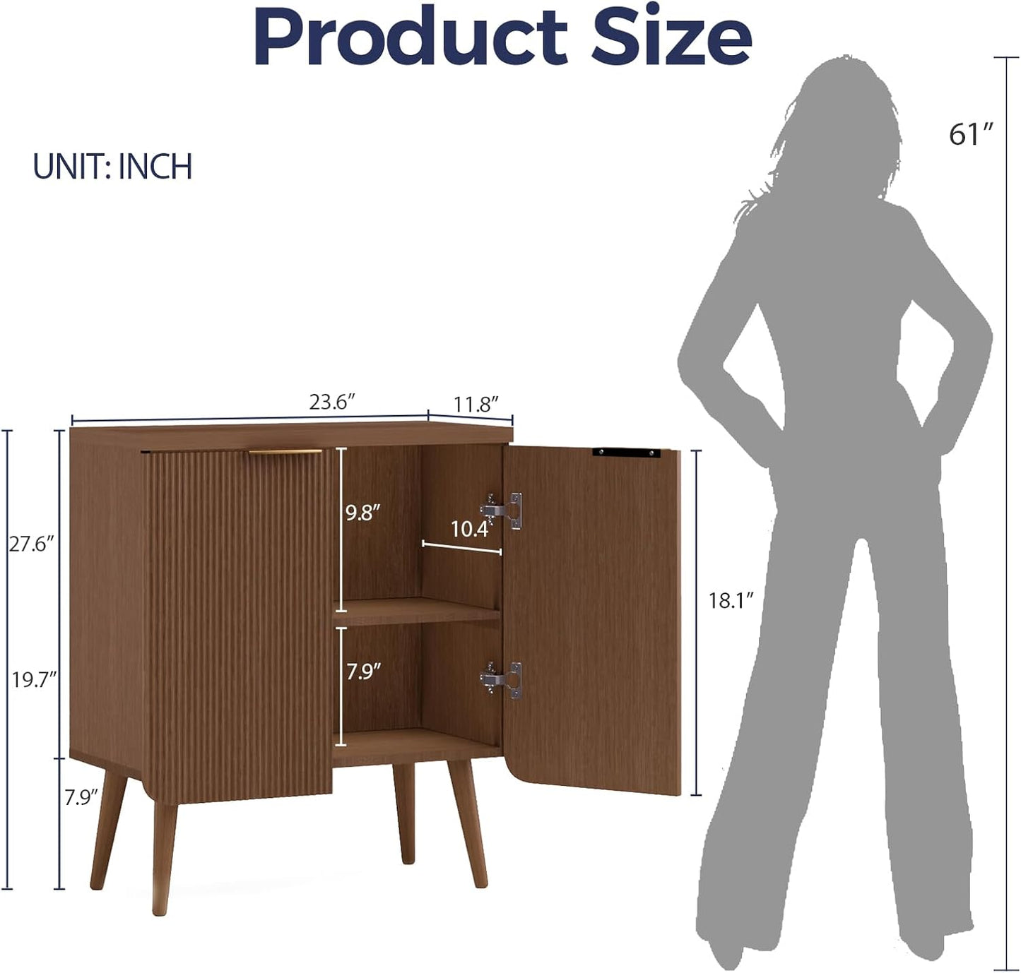 Buffet Cabinet with Storage, Fluted Multifunctional Storage Cabinet with 2 Doors, Sideboard Buffet Credenzas for Living Room, Entryway, Hallway, Walnut