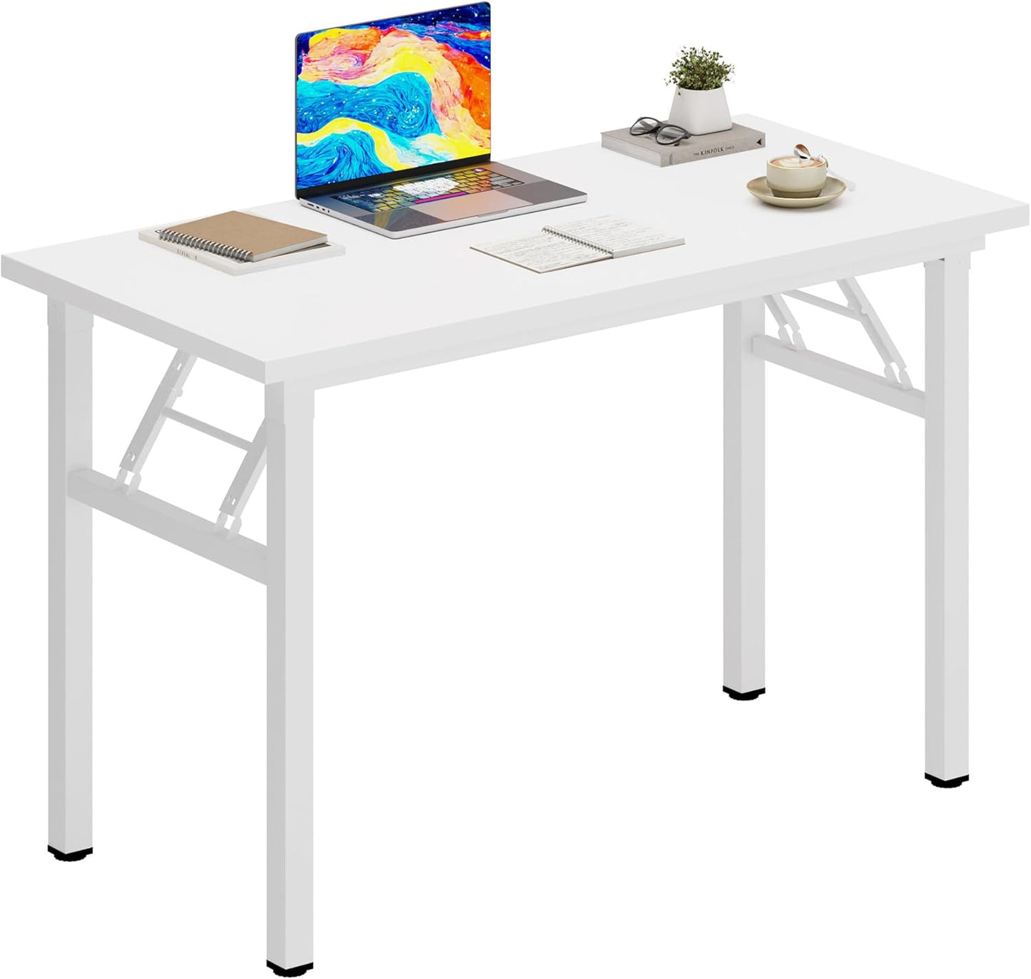 DlandHome Folding Desk Small Desk 31.5 inches Computer Desk for Home Office Folding Table Writing Table for Small Spaces No Assembly Required White & White Frame