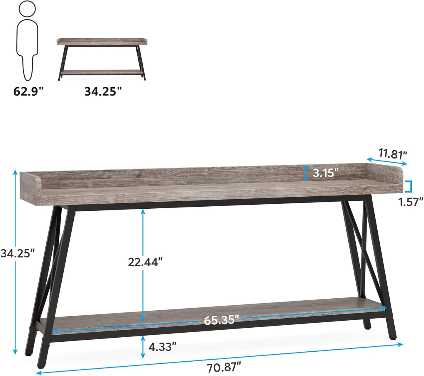 Tribesigns 70.9 inch Extra Long Console Table Behind Couch, Rustic Industrial Sofa Table for Living Room, Narrow Entryway Hallway Long Bar Table (Grey)
