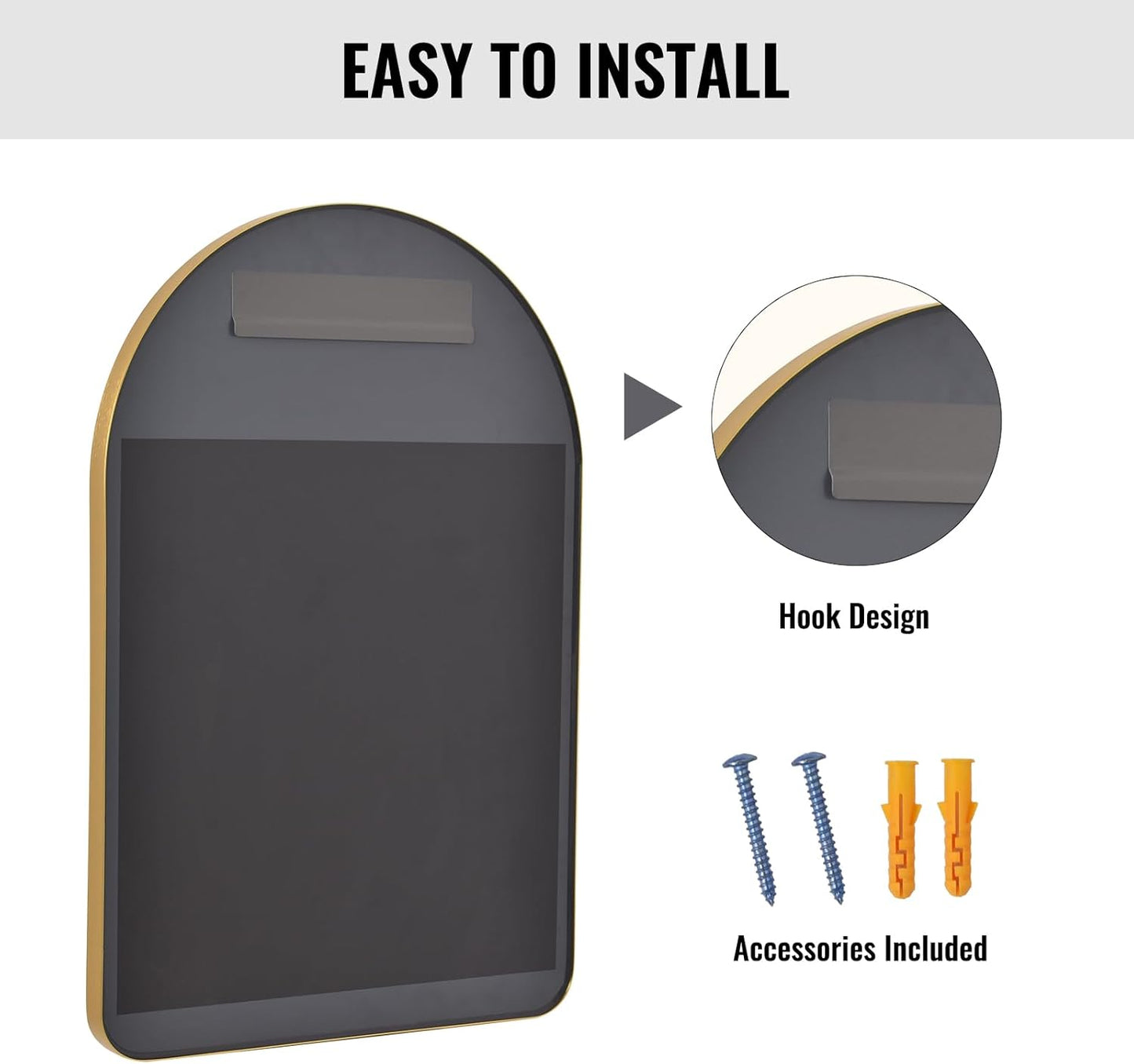 Arched Bathroom Mirror - 30x20 Inch Gold Bathroom Mirror for Wall - Aluminum Alloy Framed Mirror - Arched Top Bathroom Vanity Mirror for Living Room, Bedroom, Mantel, Entryway, and Hallways