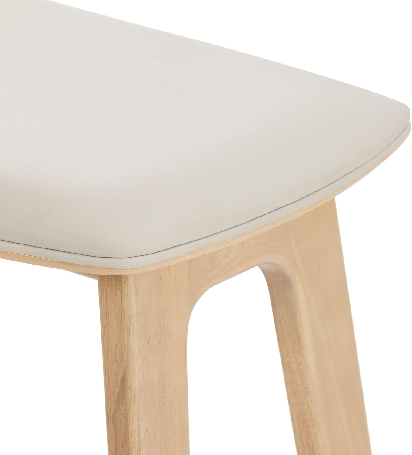 Plank+Beam Beryl Bar Height Stool - Mid-Century Modern Rubberwood Bar Stool with Faux Leather Seat, Metal Footrest, Easy Assembly, 4-Pack, Blonde/Sesame