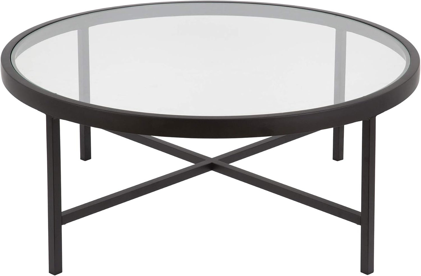 Henn&Hart 36" Wide Round Coffee Table with Glass Top in Blackened Bronze, Modern coffee tables for living room, studio apartment essentials