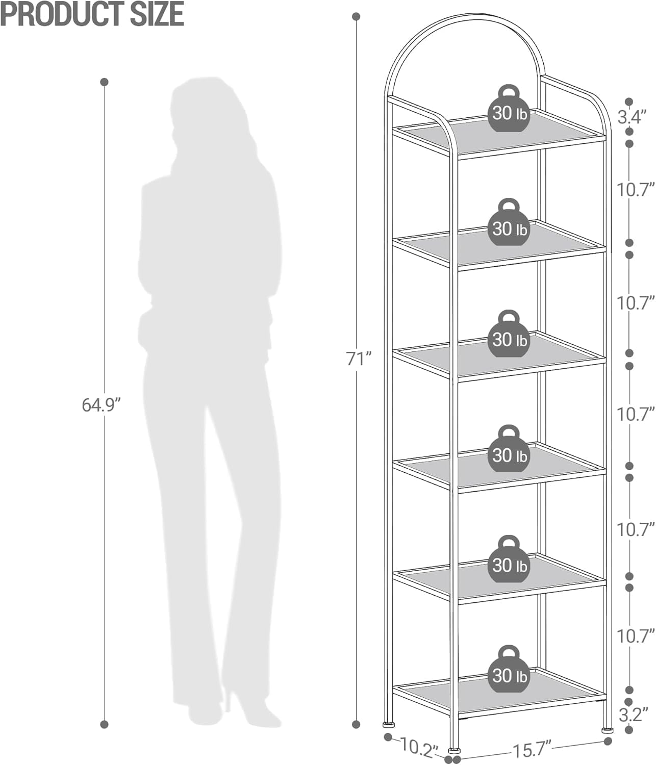 Bookcase Bookshelf, Tempered Glass Bookshelves, Slim Shelving Unit for Bedroom, Bathroom, Home Office, Steel Frame, 6 Tier Black BC10601B