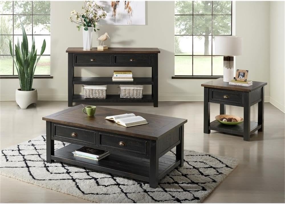 Martin Svensson Home Solid Wood Coffee Table, Black with Brown Top