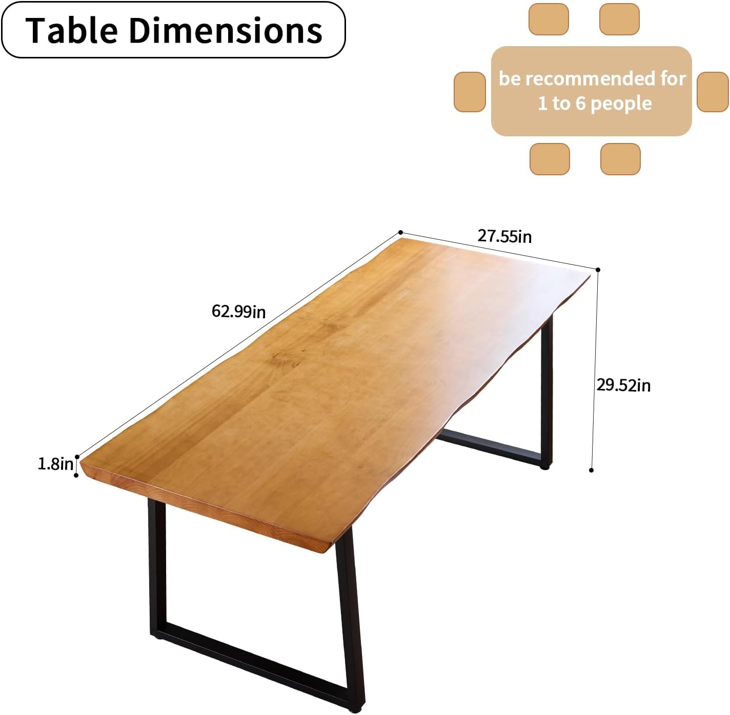 Solid Wood Administrative Computer Desk - Rustic Style Large Office Desk, Modern Minimalist Workstation for Home, Ideal for Learning, Writing, and Professional Use (Dark Yellow, 62.99in)