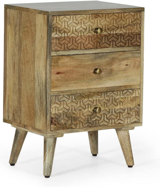 Christopher Knight Home Lytle Handcrafted 3 Drawer Nightstand - Mango Wood - Natural