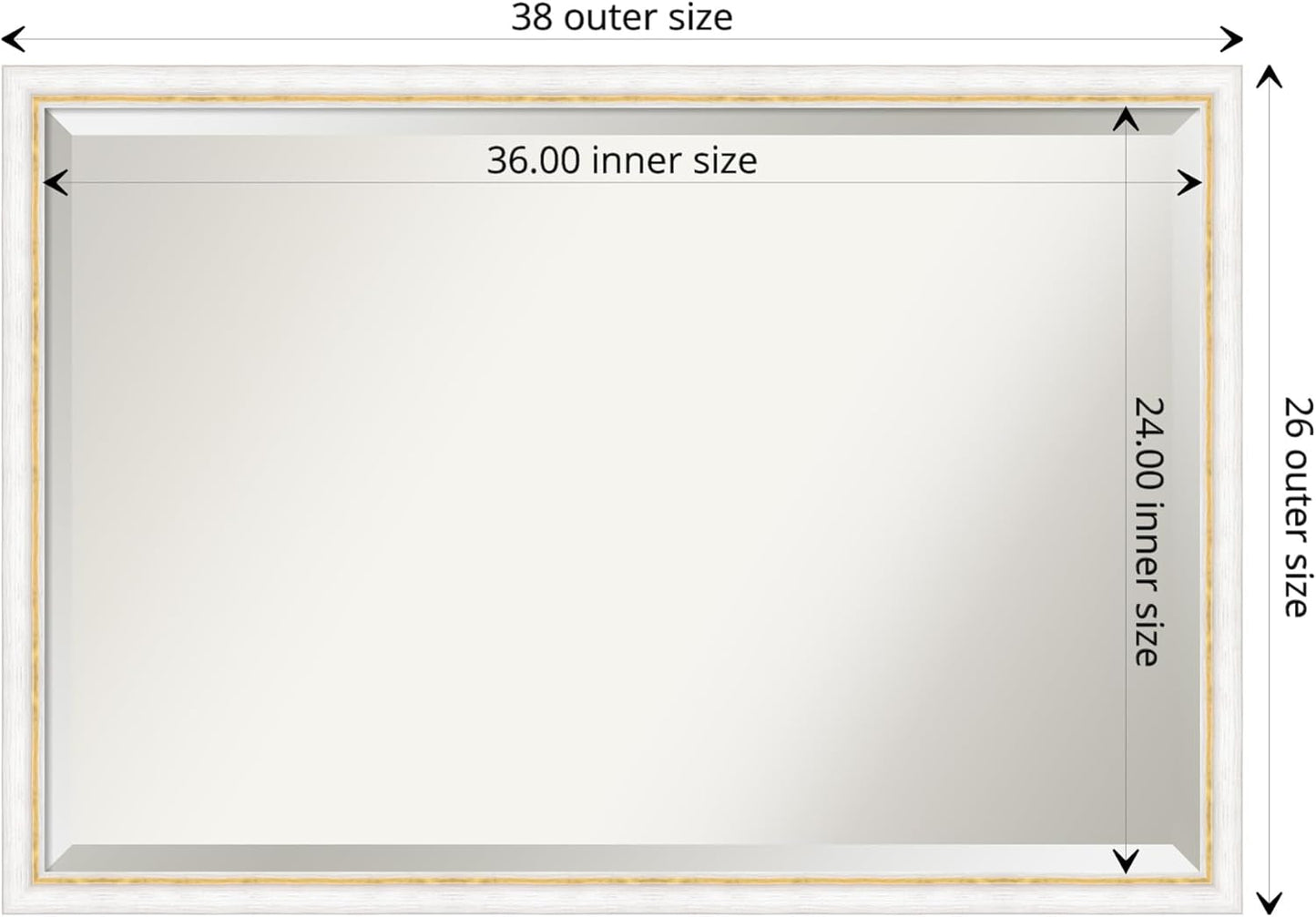 Amanti Art White Bathroom Mirror for Over Sink, 26x38 Morgan White Gold Rectangle Vanity Mirror, Large Modern Contemporary Wood Frame, Hangs Horizonally and Vertically, Bathroom Wall Decor, Beveled