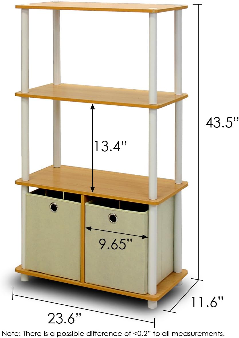 Furinno NW889BE/WH Go Green 4-Tier Multipurpose Storage Rack w/Bins, Beech/White