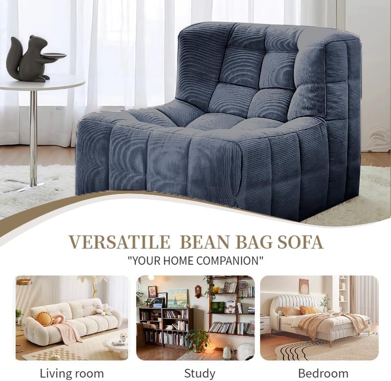 Bean Bag Chair - Memory Foam Bean Bag Chair for Adults, Comfy High-Resilience Single Sofa, Small Space Floor Chair, Chaise Lounge for Living Room, Bedroom (Dark Blue, Square)