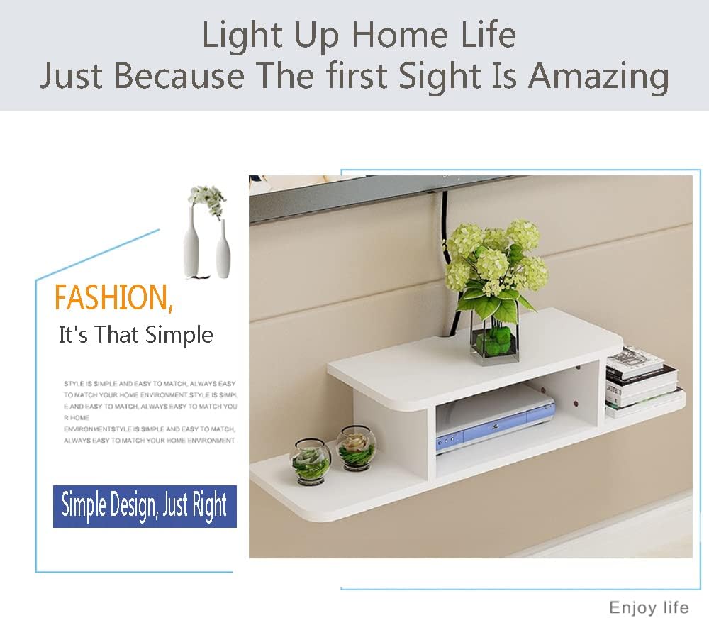 BiJun Floating TV Shelf, Entertainment Center Wall Mounted Floating Shelves for Wall Media Console Router DVD Shelf for PS4/Cable Box/DVD Players/Game Console Streaming Media Equipment (White, 35.4)