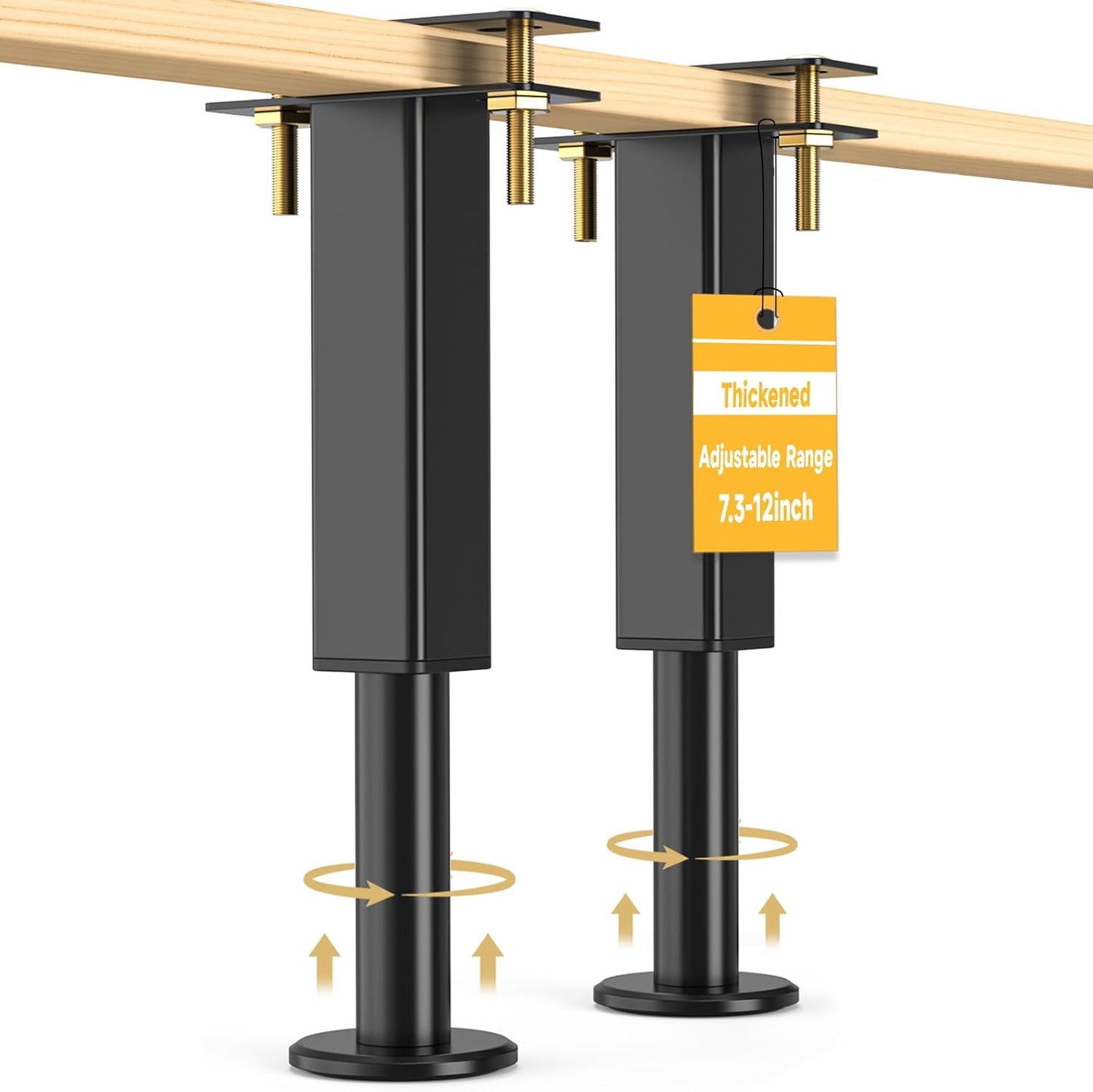 2PCS Adjustable Height Bed Support Legs, 7.3-12 In, Metal Heavy Furniture Legs with Rubber Non-Slip Base for Sofa/Cabinet/Couch/Dresser/Table, Furniture Feet Replacement for King Queen Bed Frame Slat