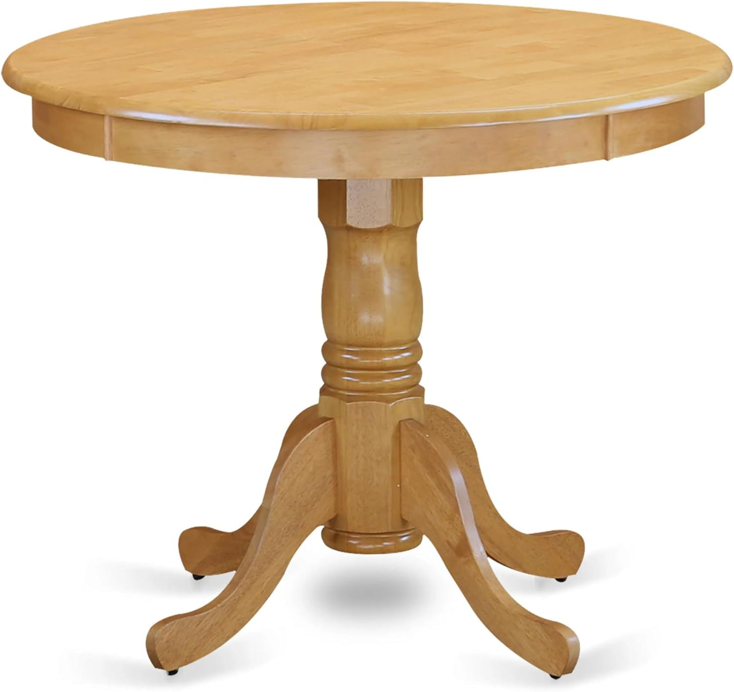 East West Furniture ANDR3-OAK-16 3 Piece Dining Table Set Contains a Round Kitchen Table with Pedestal and 2 Dark Khaki Linen Fabric Upholstered Kitchen Chairs, 36x36 Inch, Oak