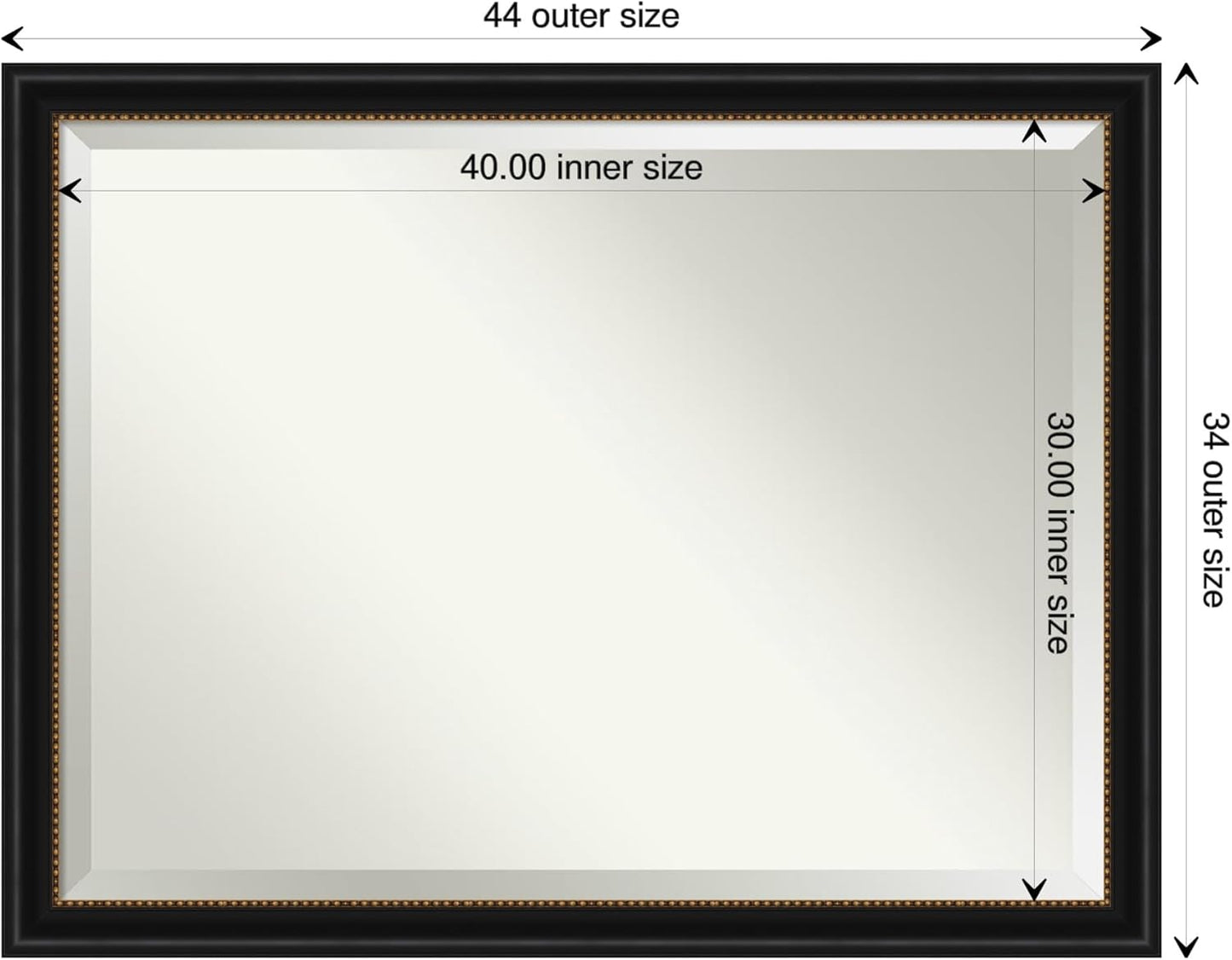 Amanti Art Black Bathroom Mirror for Over Sink, 34x44 Manhattan Black Rectangle Vanity Mirror, X-Large Traditional Frame, Hangs Horizonally and Vertically, Bathroom Wall Decor, Beveled Edge