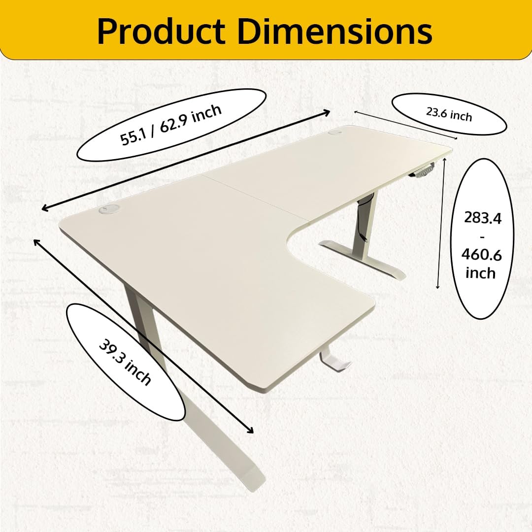 63 x 24 Inch Electric Standing Desk L Shaped Corner Height Adjustable Ergonomic Workstation Computer Desk (Left Corner, White Top and Frame)