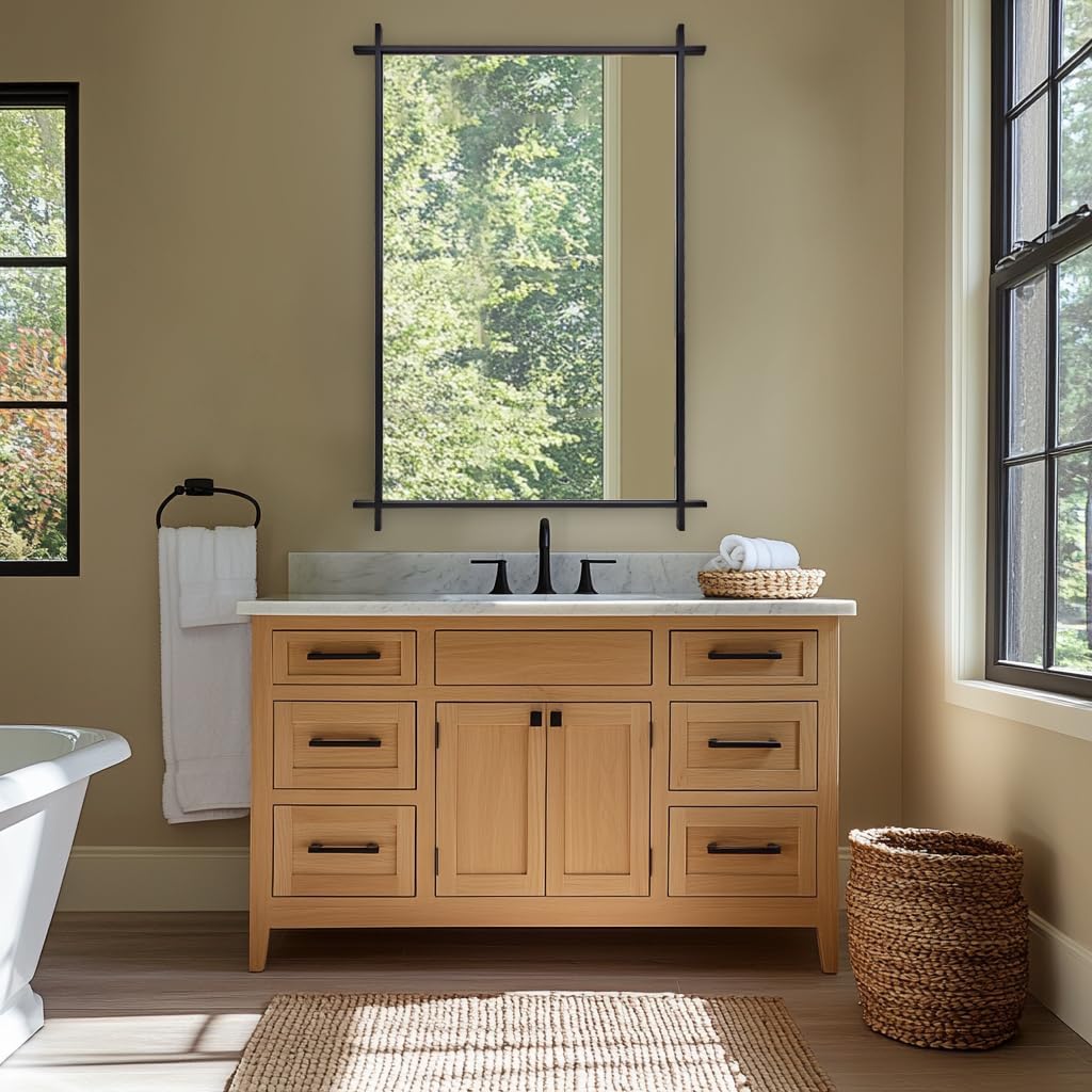 ANDY STAR Black Vintage Bathroom Mirror, 24x36 Inch Cross Corner Mirrors for Bathroom in 1 Inch Stainless Steel Metal Frame Minimalist for Home Decor Wall Mounted Horizontal/Vertical