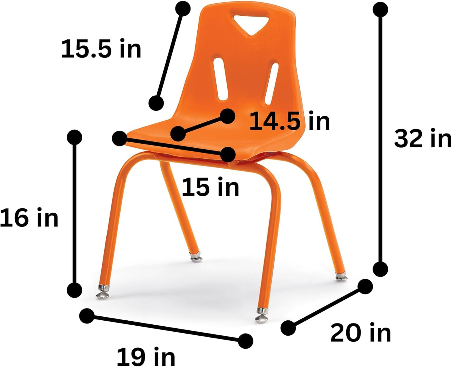 Berries Jonti-Craft 8126JC6114 Stacking Chairs with Powder-Coated Legs, 16" Height, Orange, Pack of 6
