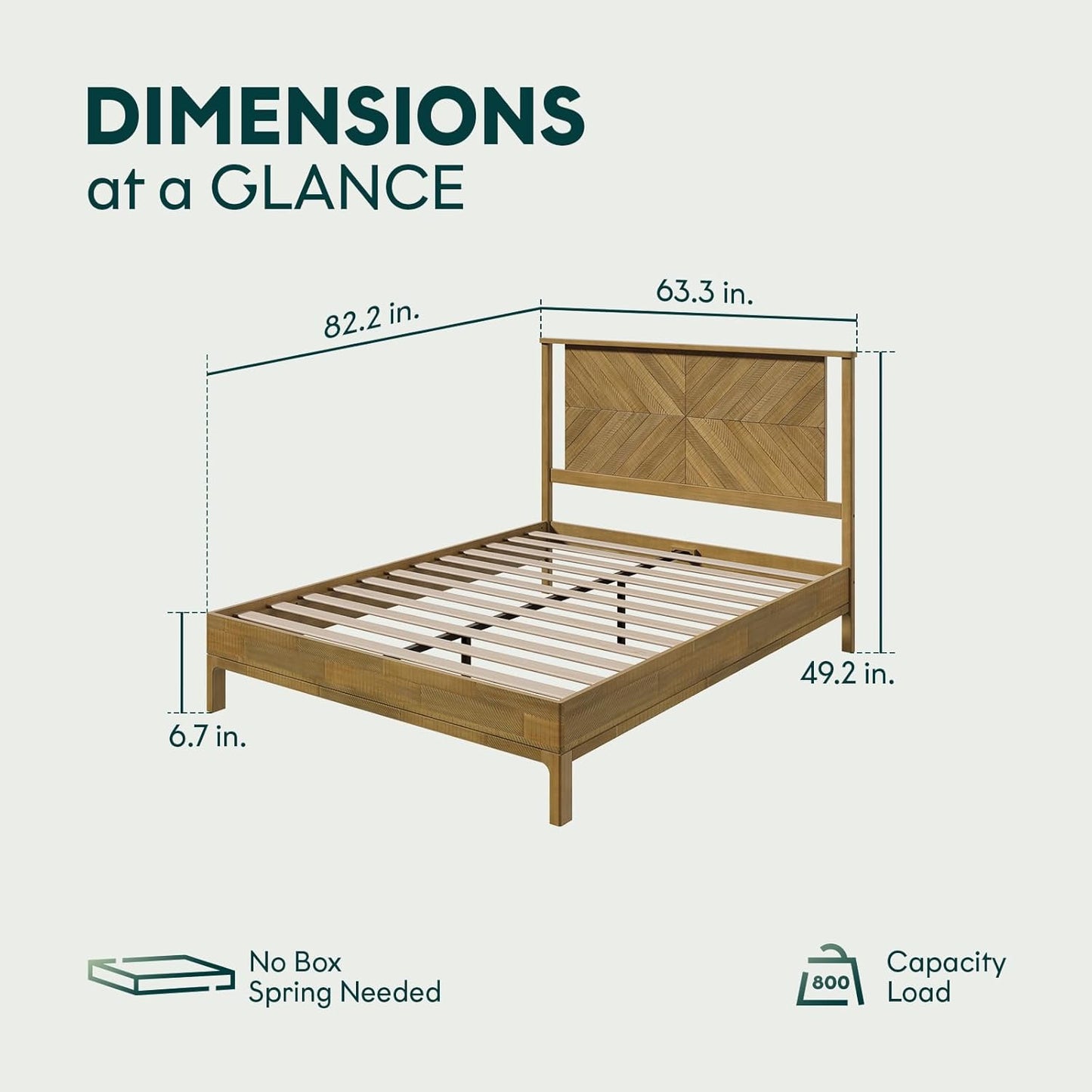 Bme Vivian 14 Inch Deluxe Bed Frame with Headboard, Rustic & Scandinavian Style with Solid Acacia Wood, No Box Spring Needed, 12 Strong Wood Slat Support, Easy Assembly, Queen, Rustic Seadrift