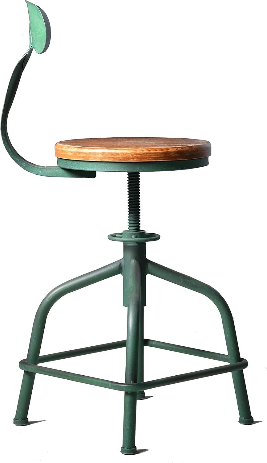 Topower Farmhouse Kitchen Stool, Industrial Counter Stool, Kitchen Deco Round Seat Standard Height Adjustable Swivel Bar Stools with Backrest Indoor House Design Iron Backrest Antique Green Set of 2
