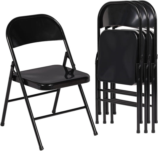 VECELO Metal Folding Chairs 4 Pack, Double Hinged Steel Frame Easy Foldable&Stackable for Office Kitchen Dinning Wedding Patio and Garden
