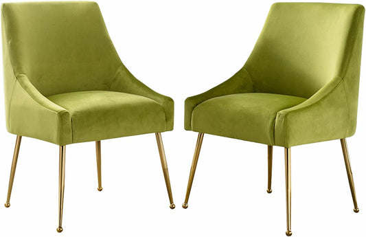 Velvet Dining Chairs Set of 2, Furniture Collection Modern Contemporary Upholstered with Polished Gold Metal Legs(Yellow Green)