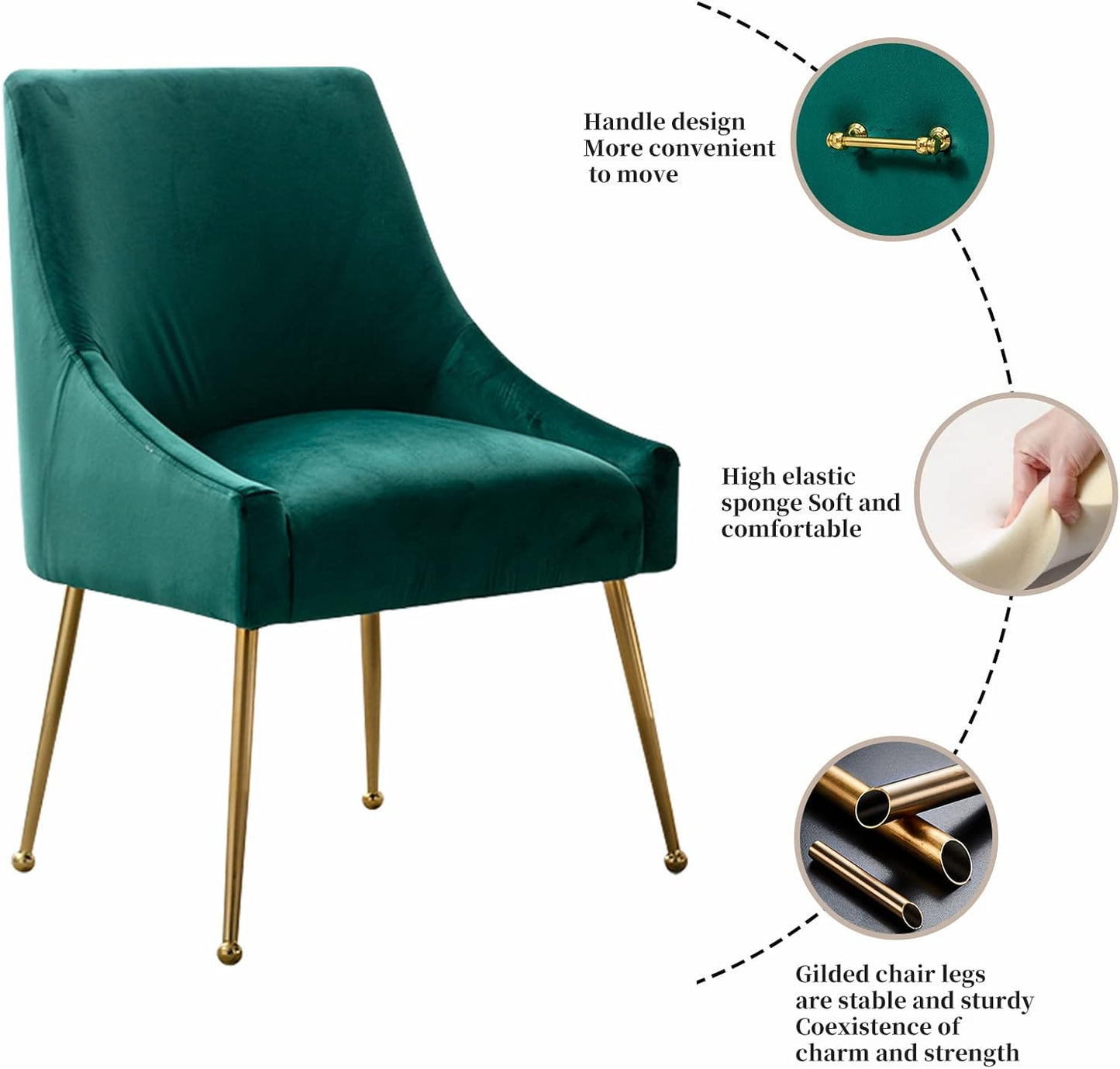Velvet Dining Chairs, Furniture Collection Modern Contemporary Upholstered with Polished Gold Metal Legs, Set of 6(Green)