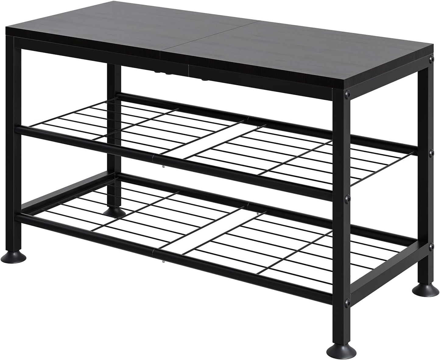 3-Tier Shoe Rack Bench - Entryway Organizer with Shoe Storage, Sturdy Shoe Shelf for Front Door, Small Space Saving Furniture, Black, Holds 286lbs,27.2" x 12.0" x 15.9"