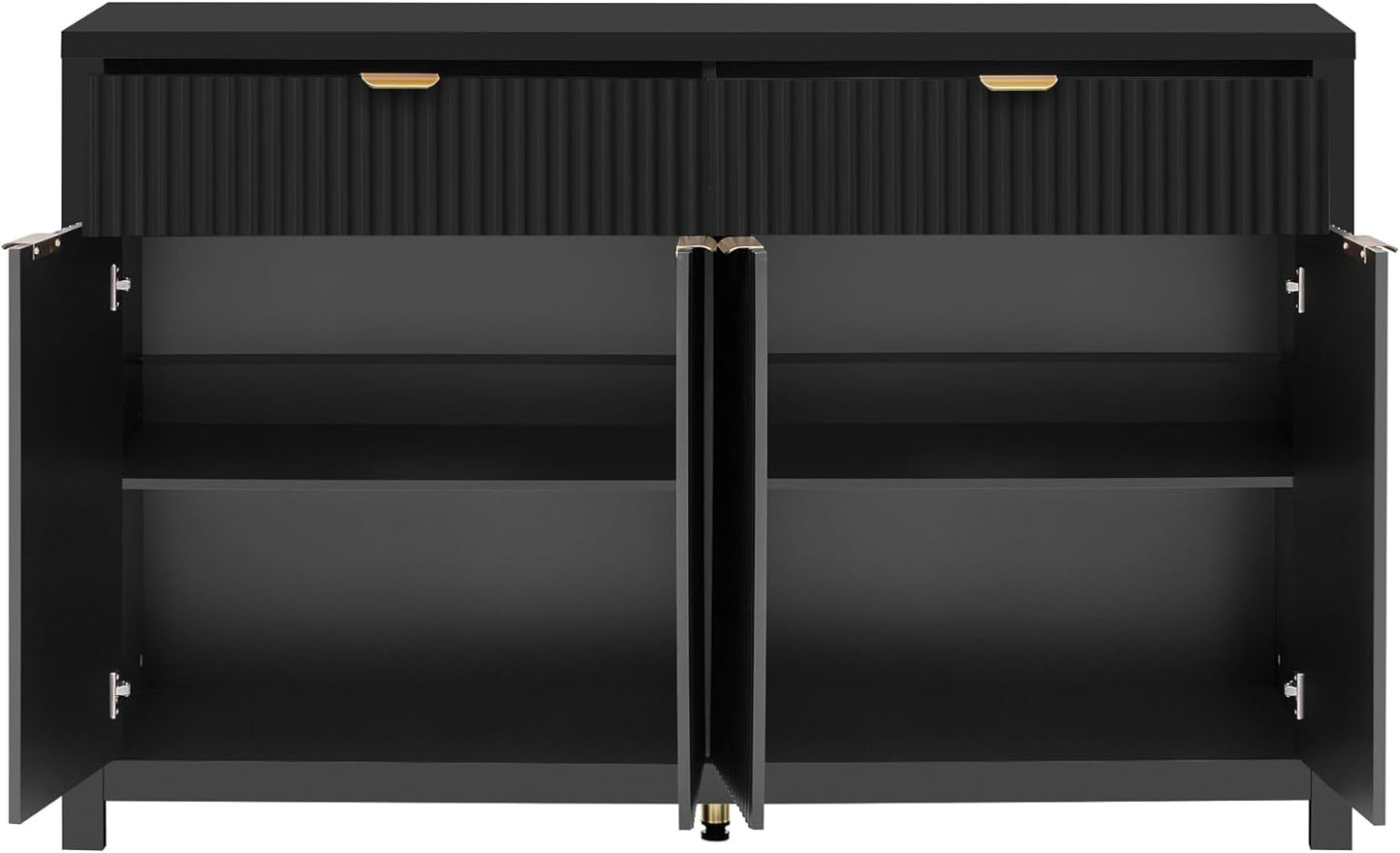 Merax Modern Wave-Pattern Sideboard Cabinet with 2 Drawers and 4 Doors,Buffet Cabinet,Aluminum Arc Handles,Scandinavian Style,Suitable for Entryway, Living Room,Foyer,Black