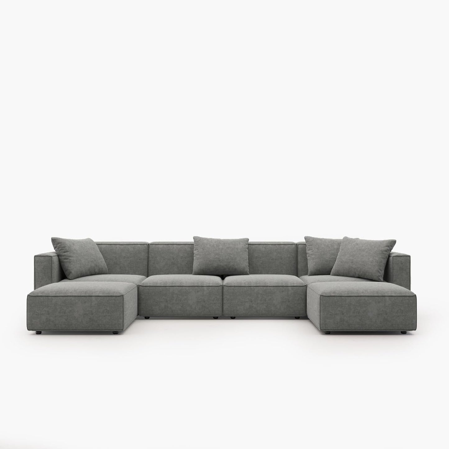 Acanva Luxury Modular Sectional Couch with Moveable Ottoman and Chaise, Modern Minimalist Style Sofa for Living Room, Apartments, U-Shape, Chenille Grey