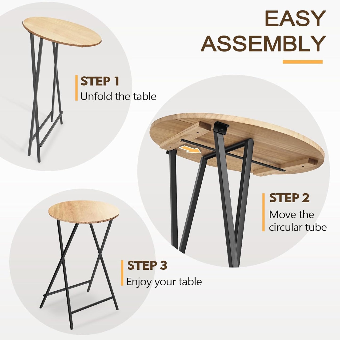 40'' Outdoor Bar Height Patio Table, Wooden Folding Cocktails Tables One-Piece Installation Indoor Outside Banquet Table for Parties, Bistro, Pub, Commercial