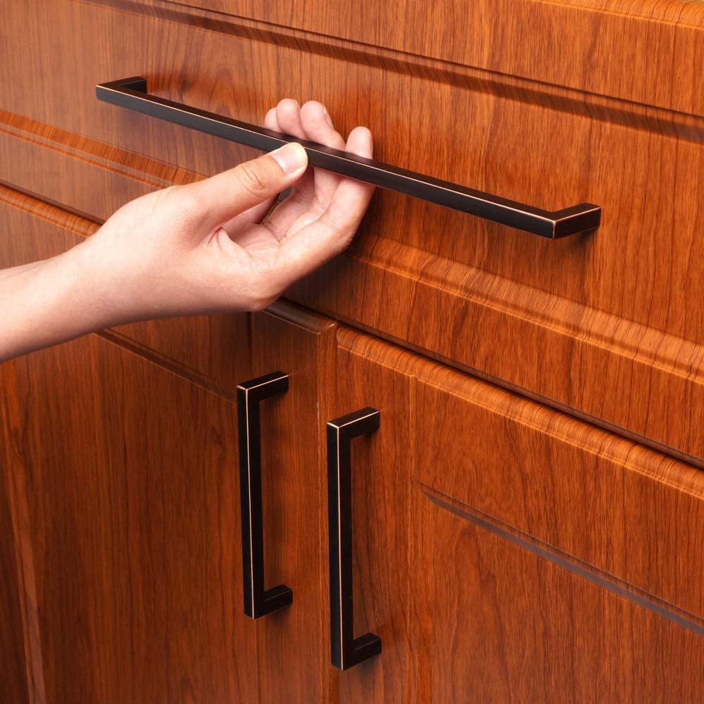 KOOFIZO Solid Square Bar Cabinet Handle - Oil Rubbed Bronze Furniture Pull, 12.6 Inch/320mm Screwhole Distance, 1-Piece for Kitchen Cupboard Door, Bedroom Dresser Drawer, Bathroom Wardrobe Hardware
