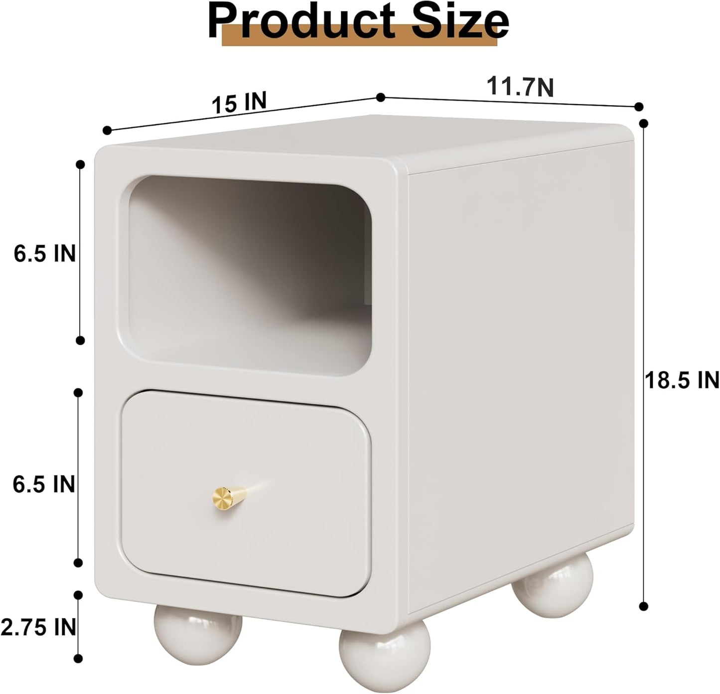 Solid Wood Nightstand, Narrow Night Stand with Drawers, White Mid Century Modern Nightstand, Small Beside Table with Open Storage Shelf for Bedroom (12 inch)