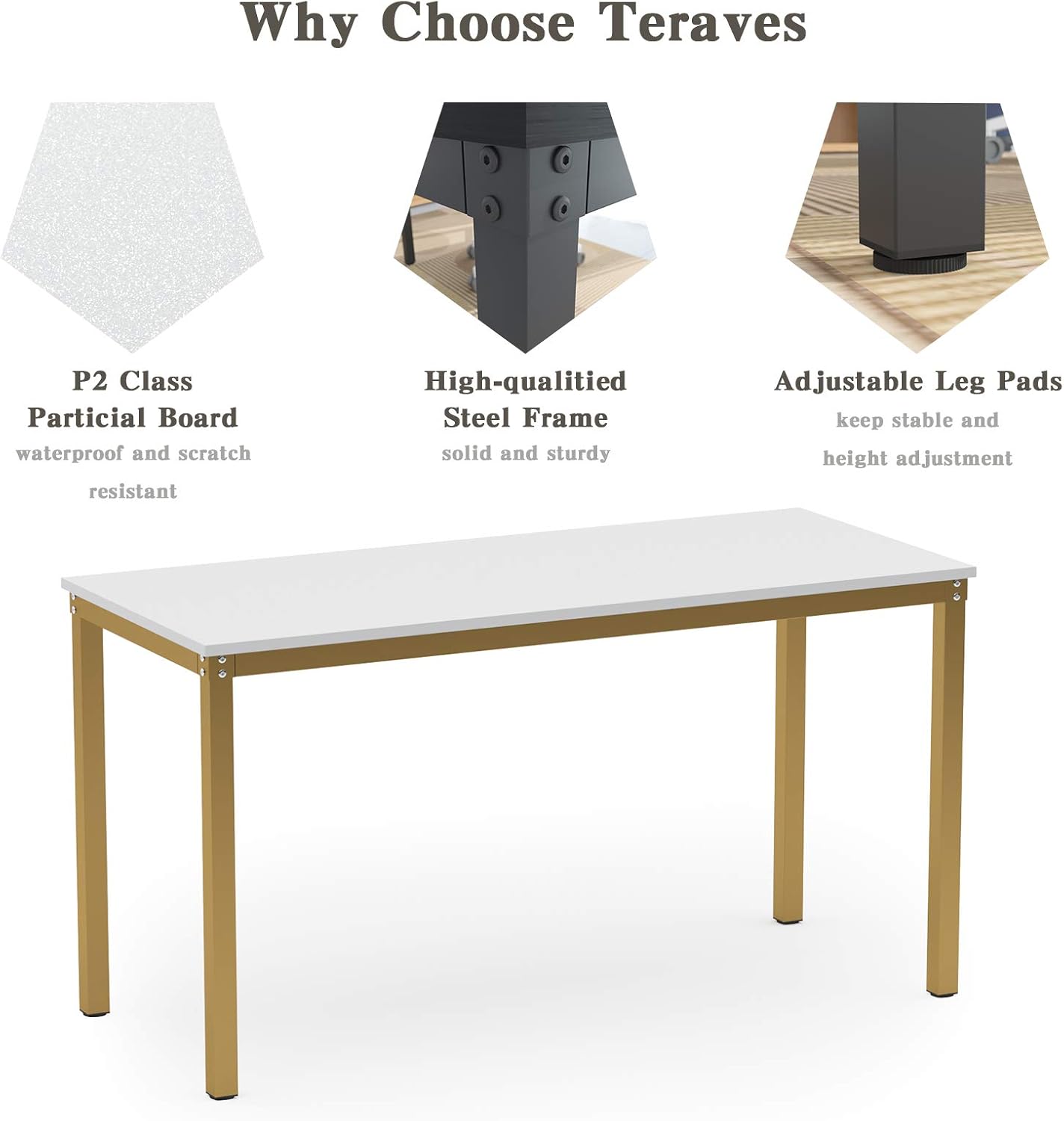 Teraves Computer Desk/Dining Table Office Desk Sturdy Writing Workstation for Home Office (39.37“, White)