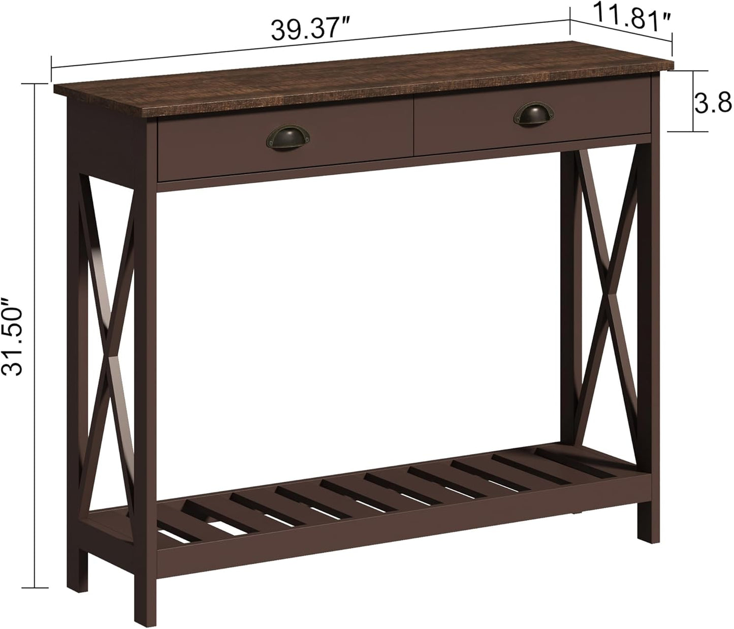 ChooChoo Farmhouse Console Table with Drawer for Entryway, Narrow Long Entry Table with Shelf for Living Room, Rustic Vintage Hallway Sofa Table with Stable X Supports, 40 Espresso