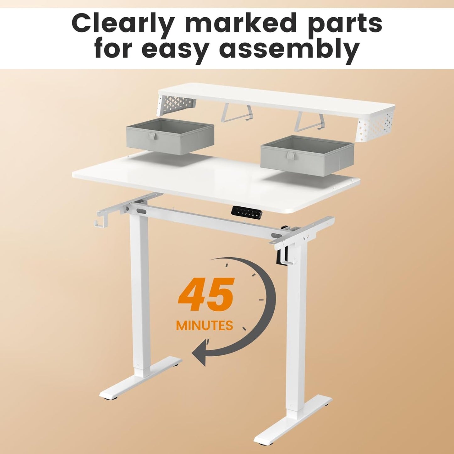 Small Standing Desk with Drawers and Brushless Motor,Electric Sit Stand Desk for Walking Pad,Ergonomic Stand Up Desk for Home Office & Gaming,3 Memory Height Preset & Hooks(40" x 24",White)