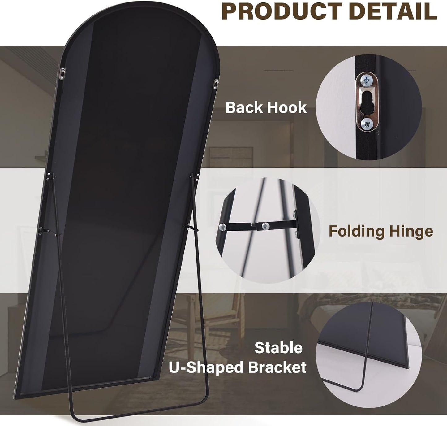 86"x40" Arched Full Length Mirror Floor Mirrors with Aluminum Alloy Frame Free-Standing Wall Mounted Floor Mirrors or Large Dressing Mirror, Black Mirror Full Length