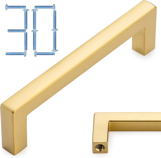 KOOFIZO 30-Pack Solid Square Bar Cabinet Handle - Brushed Gold Furniture Pull, 3 Inch/76mm Screwhole Distance for Kitchen Cupboard Door, Bedroom Dresser Drawer, Bathroom Wardrobe Hardware