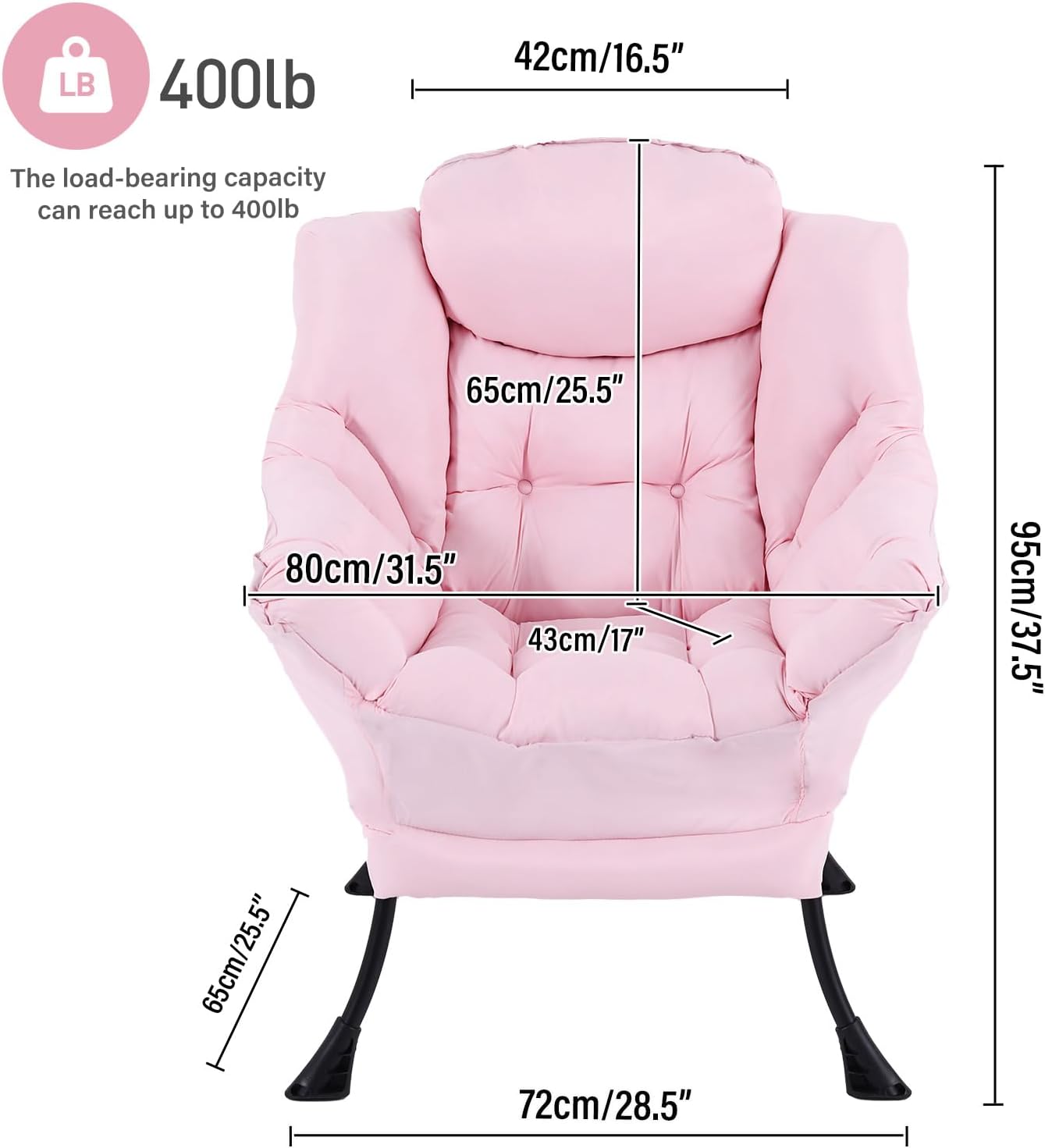 Lazy Chair, Reading Armchair, Large Modern Lounge Accent Chair, Leisure Sofa Chair for Living Room, Bedroom, Dorm Room (Pink)