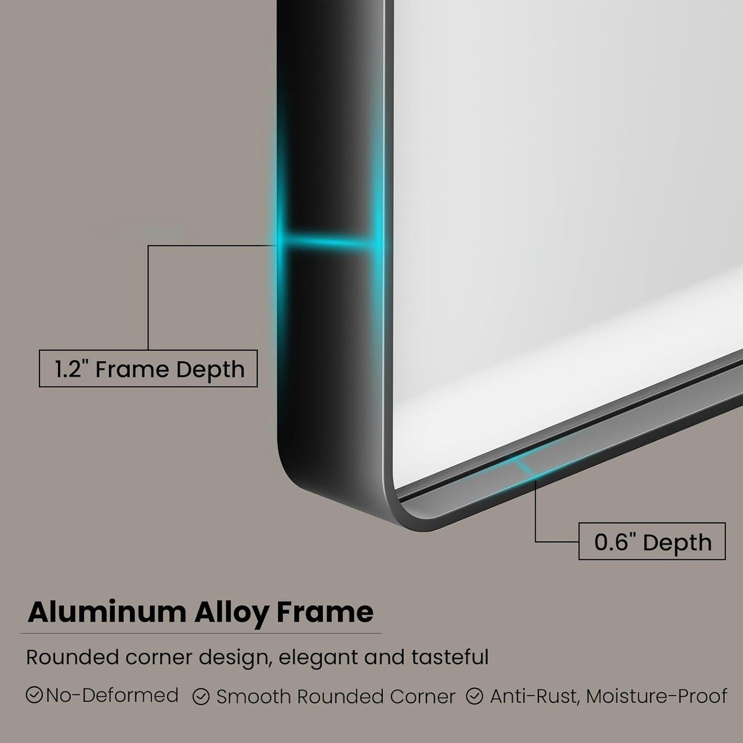 Black Bathroom Mirror 72X36 Inch, Black Metal Framed Mirror for Wall, Rounded Rectangle Matte Bathroom Vanity Mirror with Tempered Glass, Anti-Rust, Horizontal/Vertical