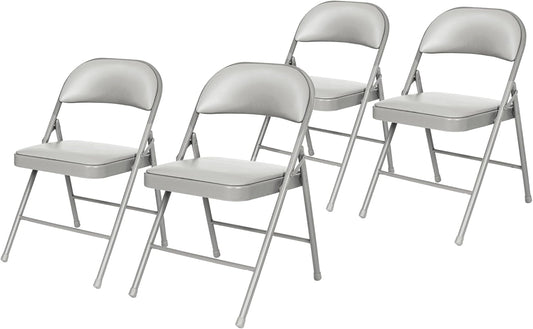 OEF Furnishings OEF950 Series Vinyl Padded Steel Folding Chairs (4-Pack, Gray)